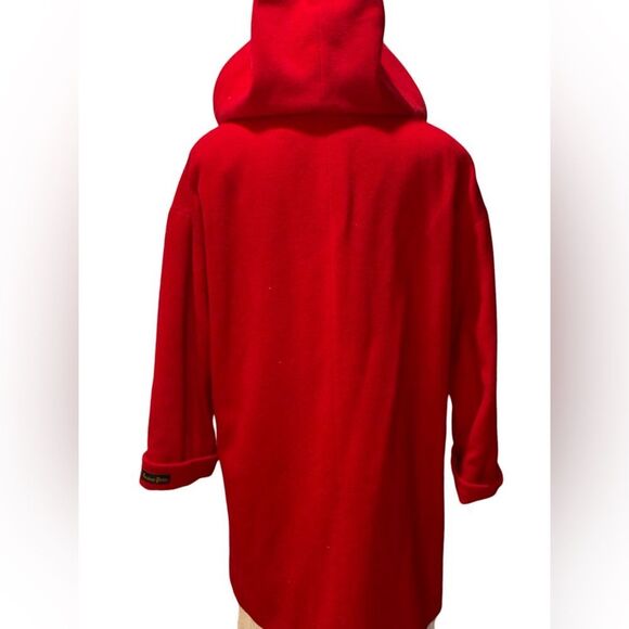Mackintosh Red Wool Blend Hooded Duffle Coat Black Toggle Fasteners size 12P - Picture 5 of 12